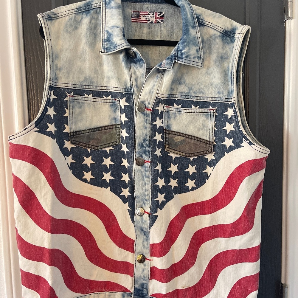 Vintage & denim patriotic denim vest